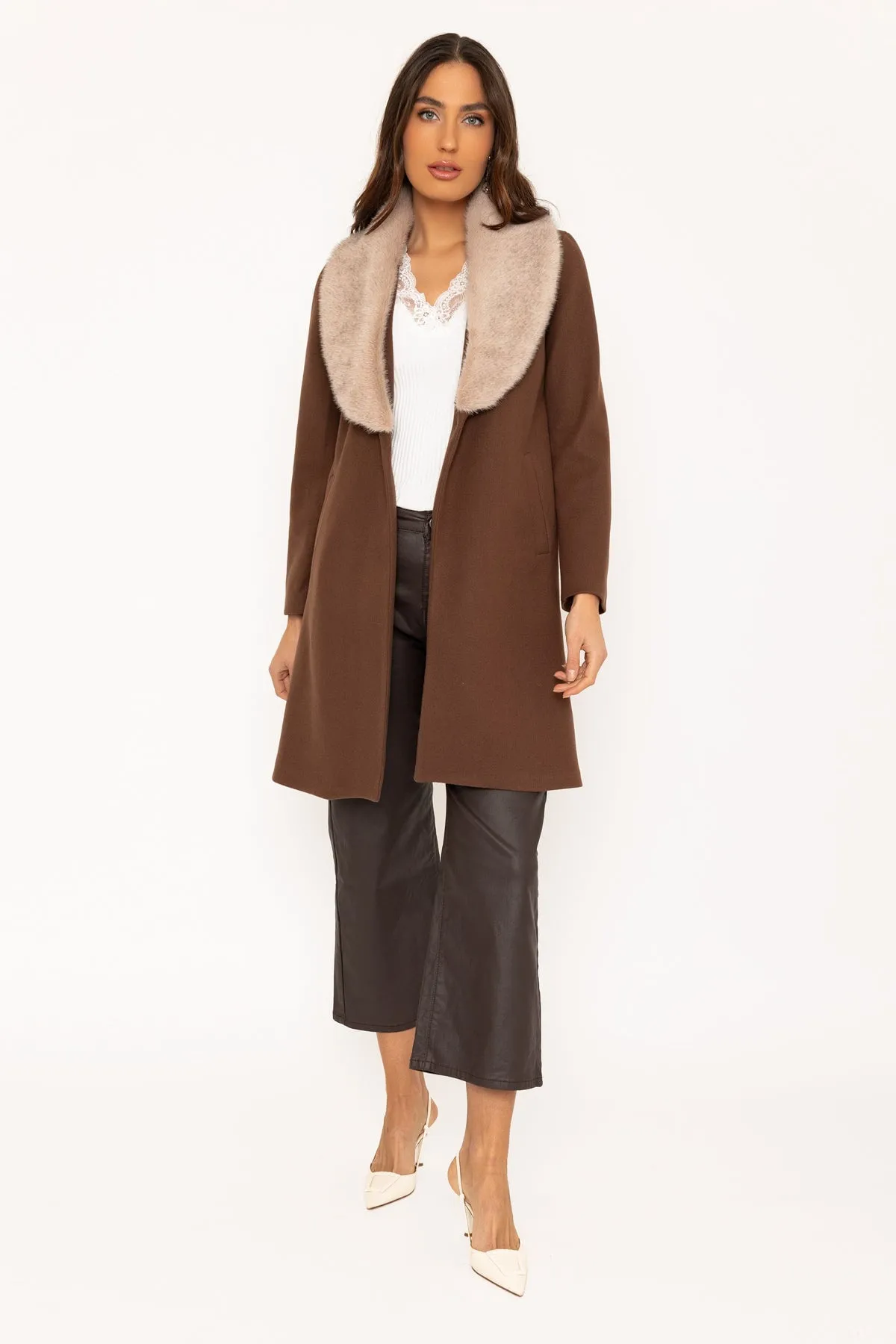 Brown Faux Fur Collar Coat