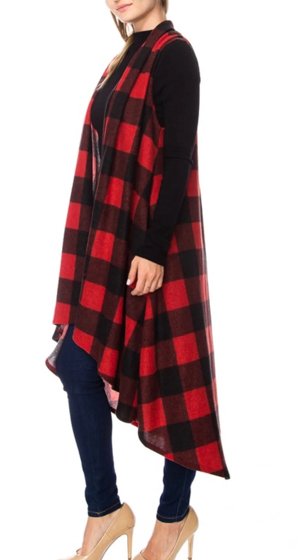 Buffalo Check Sleeveless Cardigan