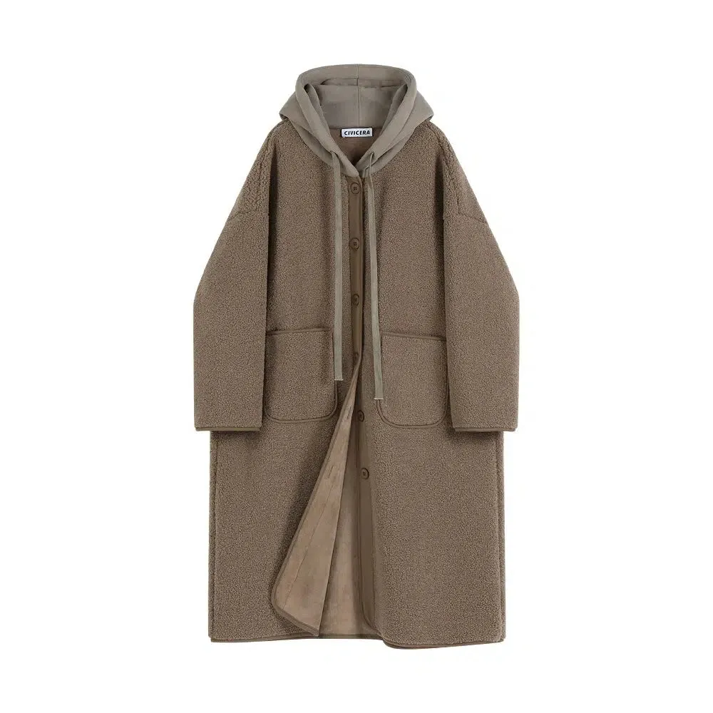 Button Closure Hooded Wool Coat