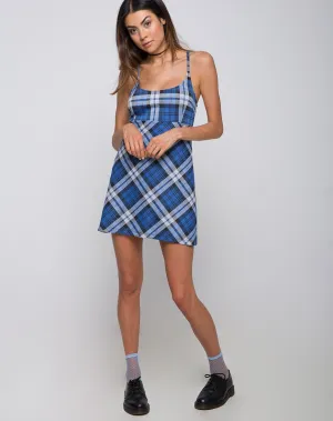 Cassia Slip Dress in Plaid Stretch Blue