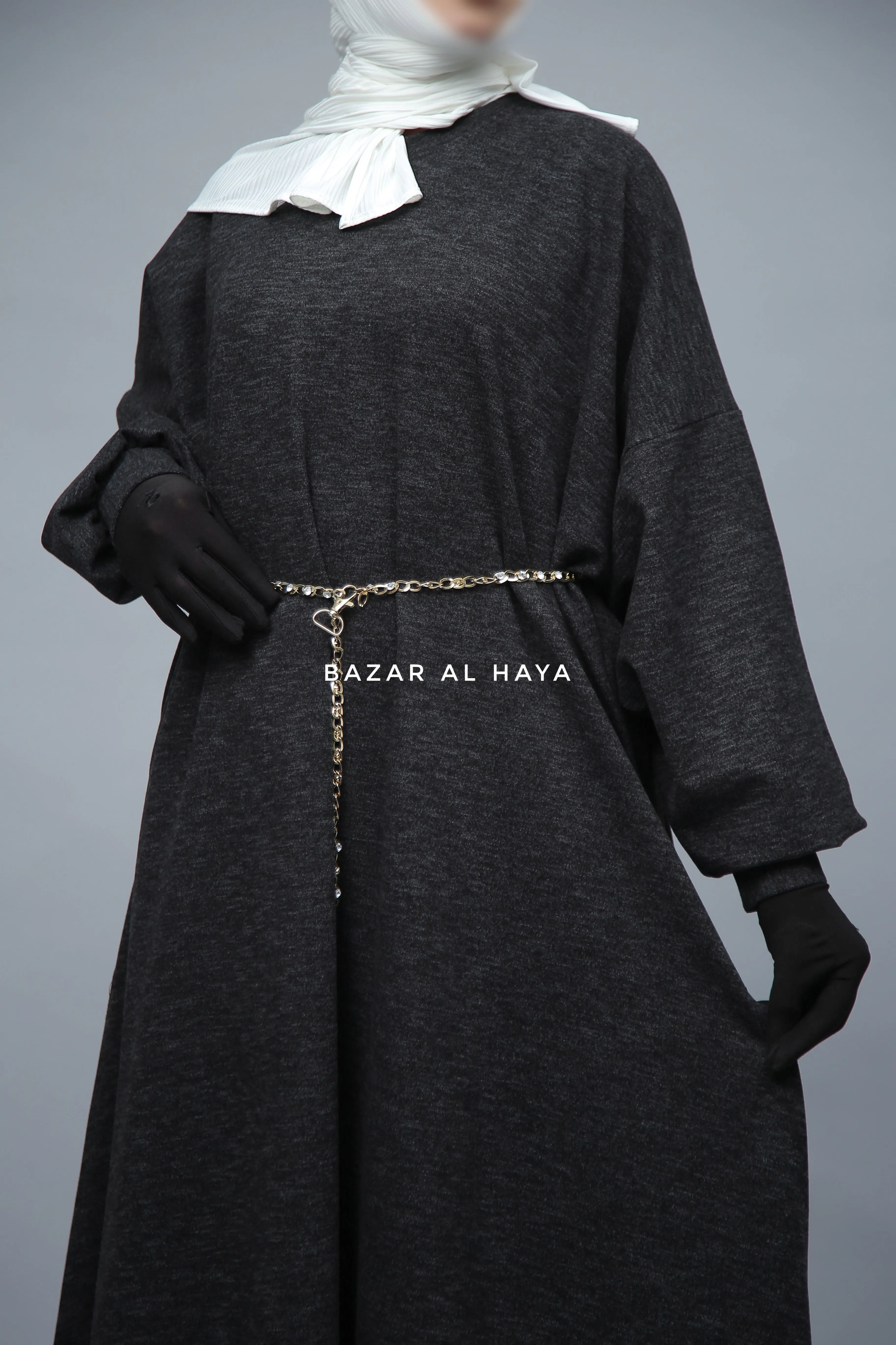 Charcoal Basimah Classic Design Warm Abaya Coat - Premium Wool