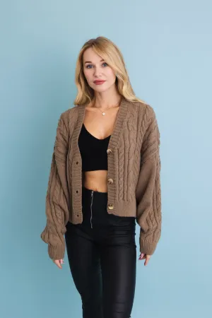 Chunky Cable Knit Button-Up Cropped Cardigan 🧥