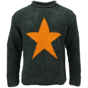 Chunky Wool Knit Star Jumper - Charcoal & Gold