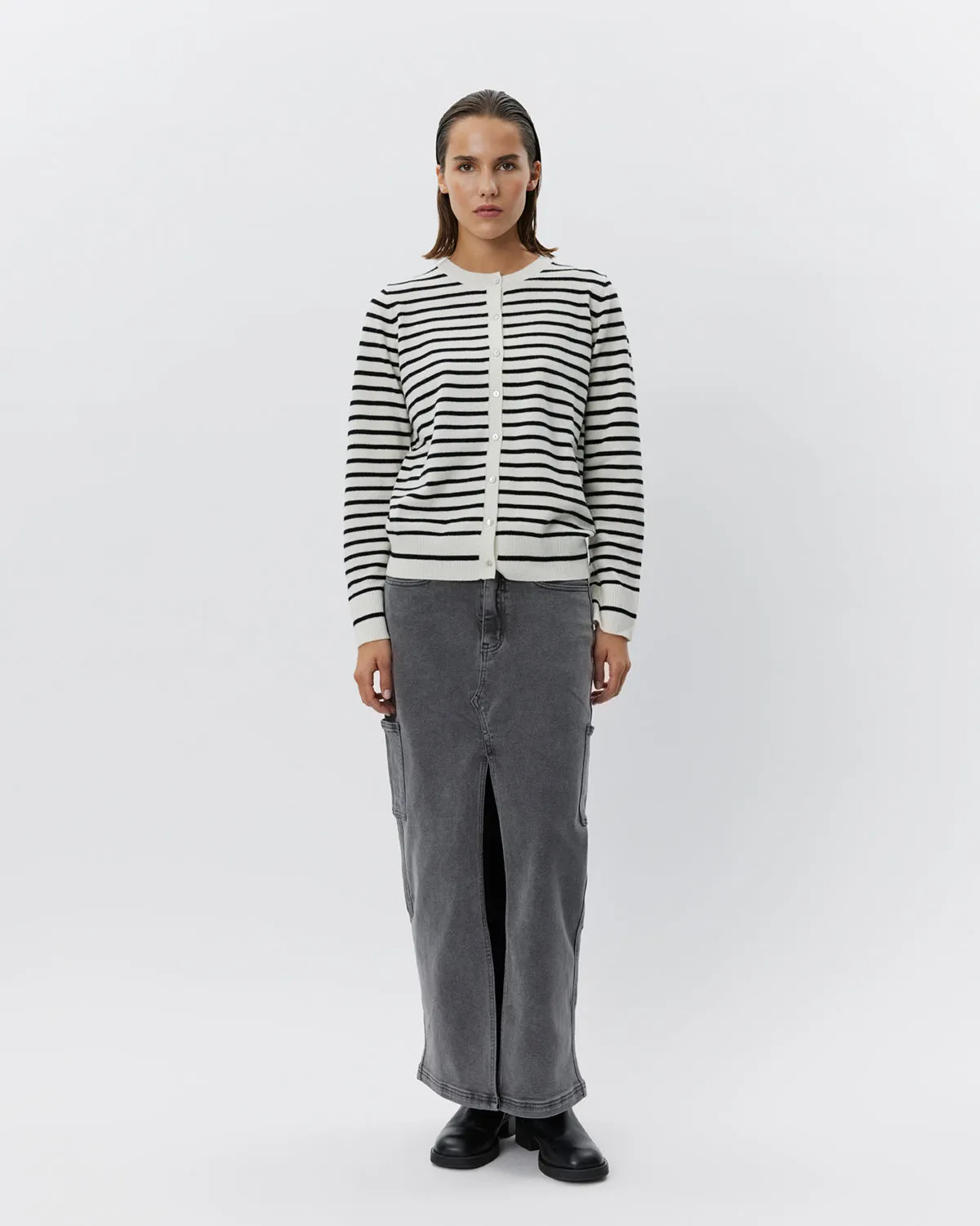 CISSESW STRIPE CARDIGAN - Black Off white