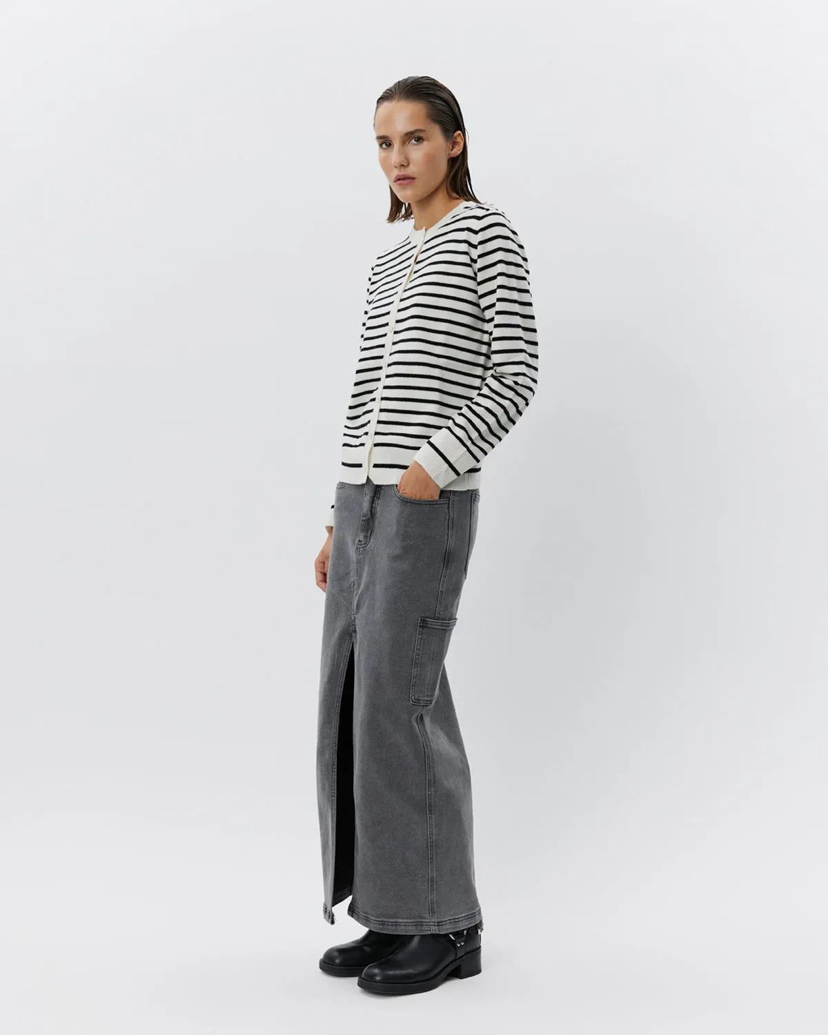 CISSESW STRIPE CARDIGAN - Black Off white