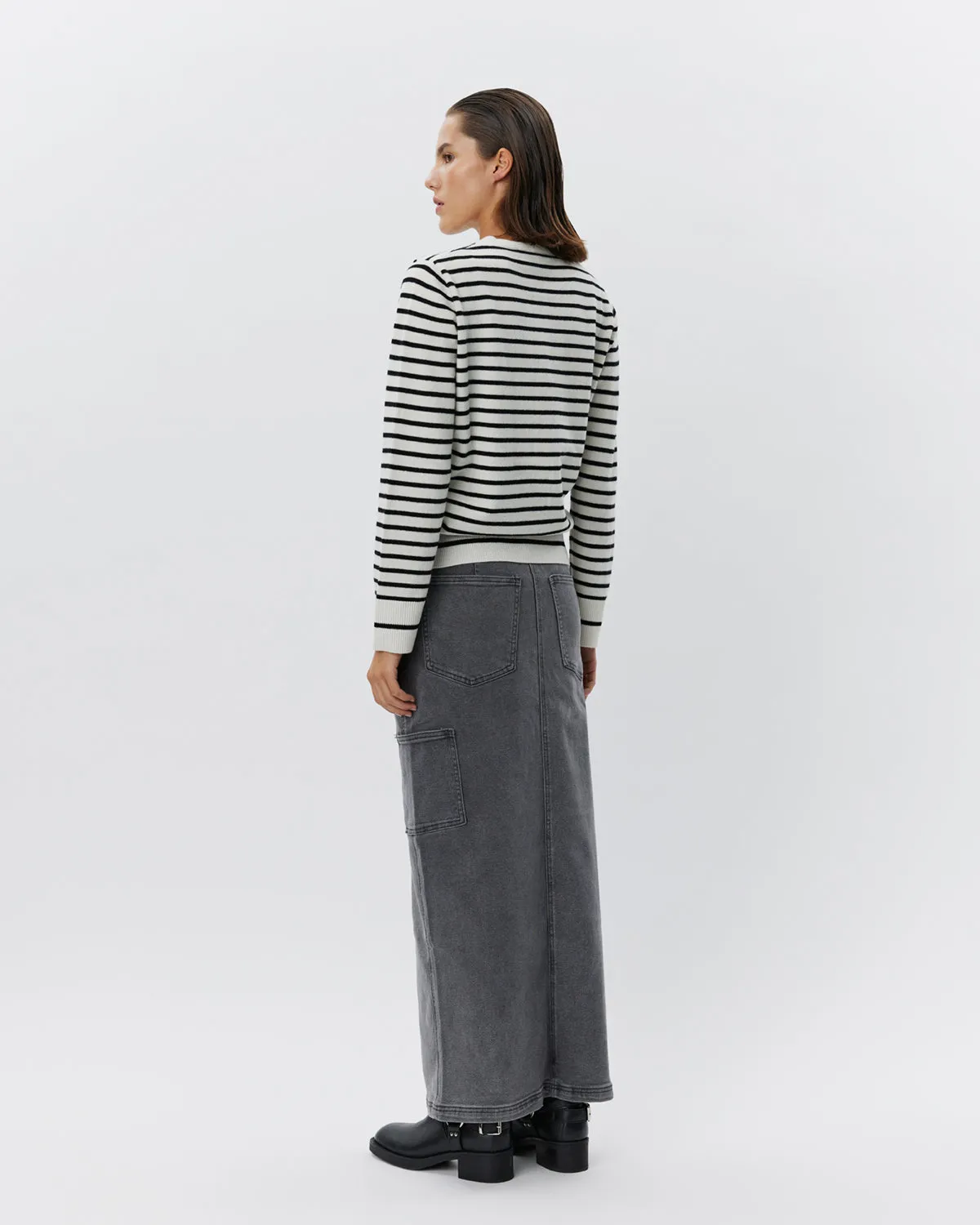 CISSESW STRIPE CARDIGAN - Black Off white