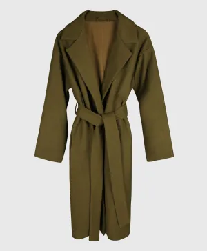 Classic Belted Wool Coat in Khaki