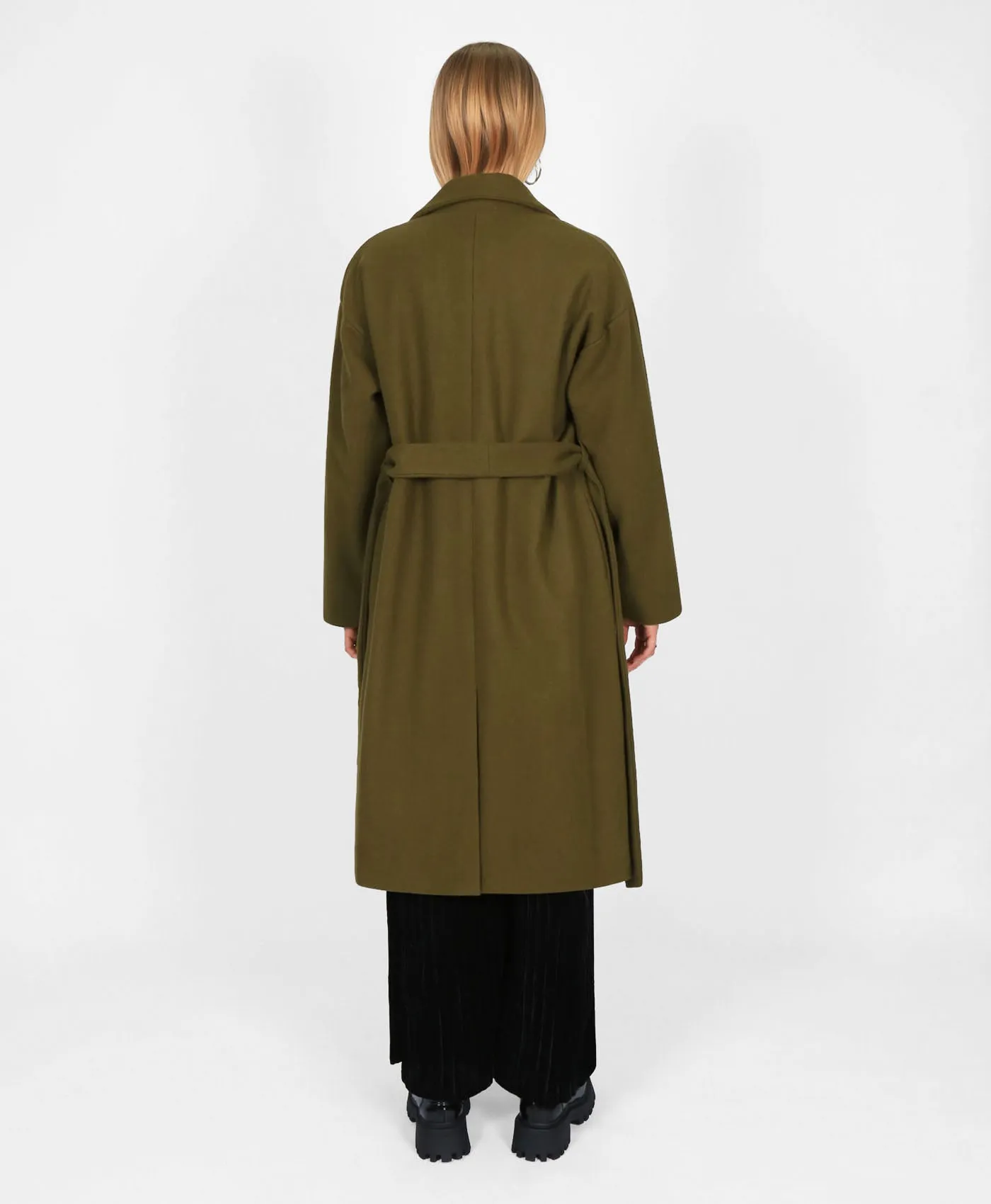 Classic Belted Wool Coat in Khaki