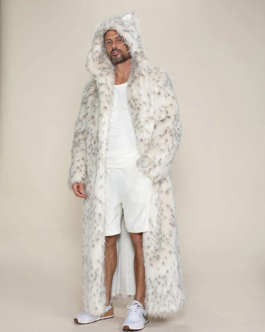 Classic Men's Long Faux Fur Coat | Baby Snow Leopard