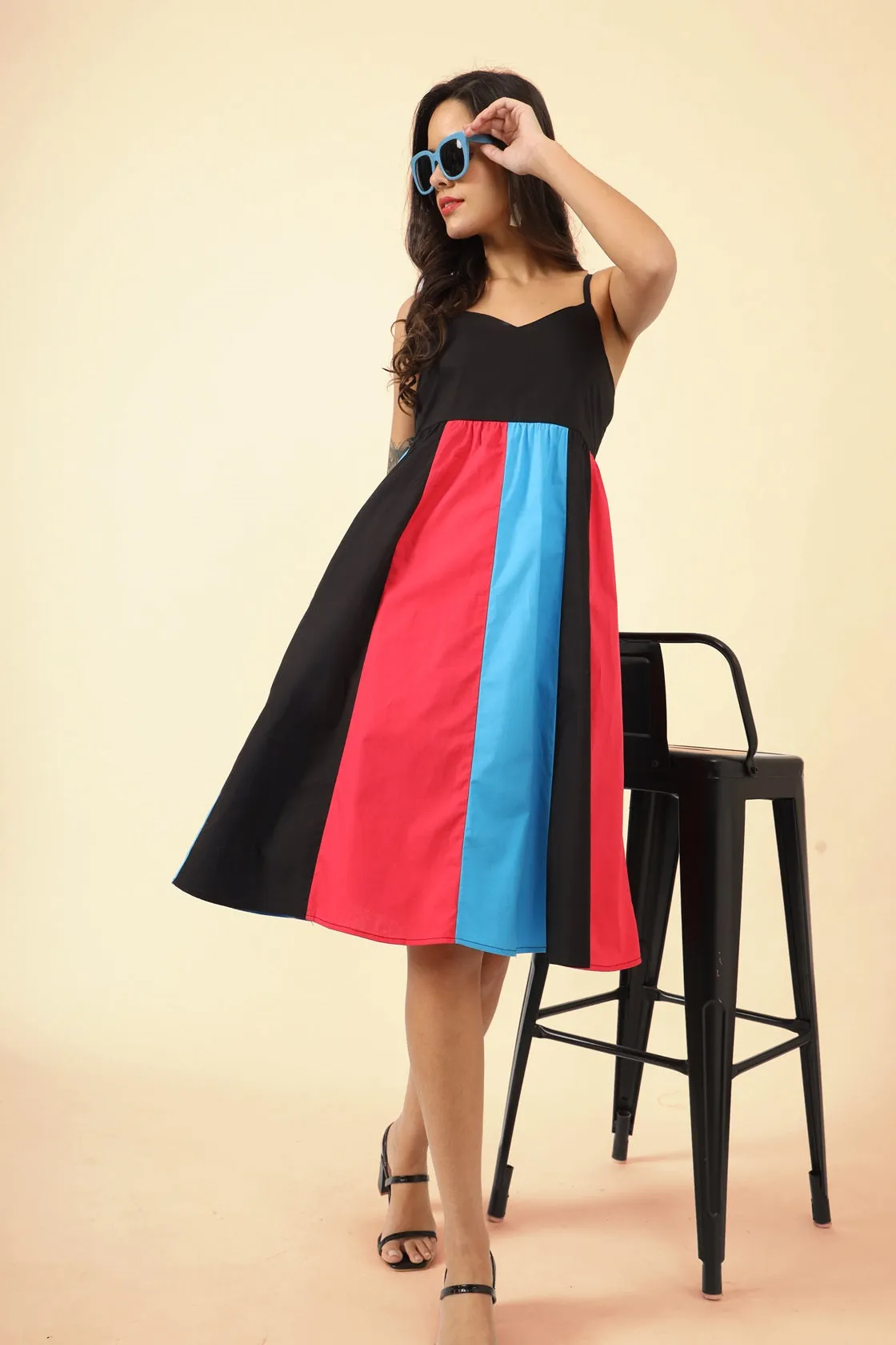 Colourblocked Fit & Flare Dress