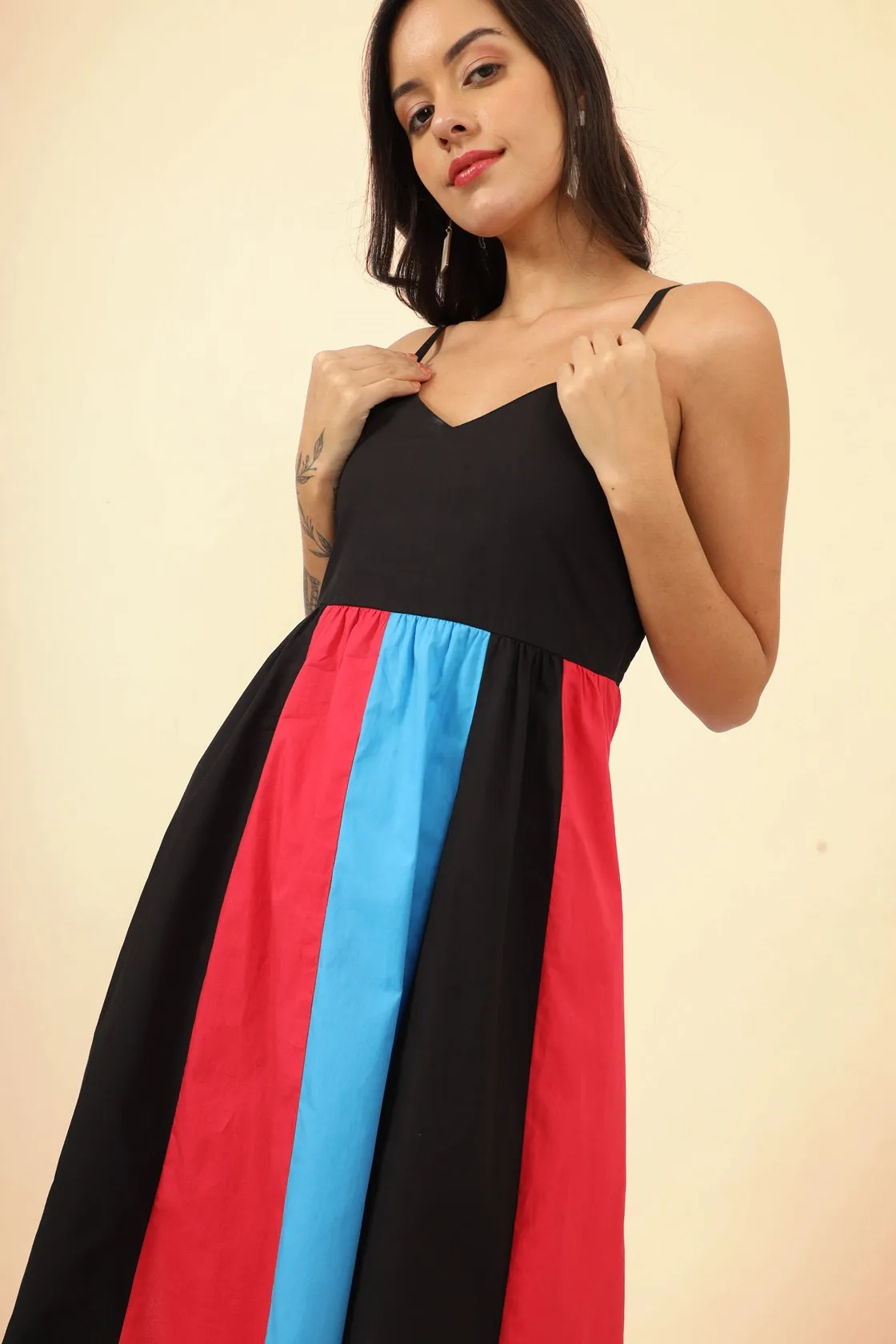 Colourblocked Fit & Flare Dress