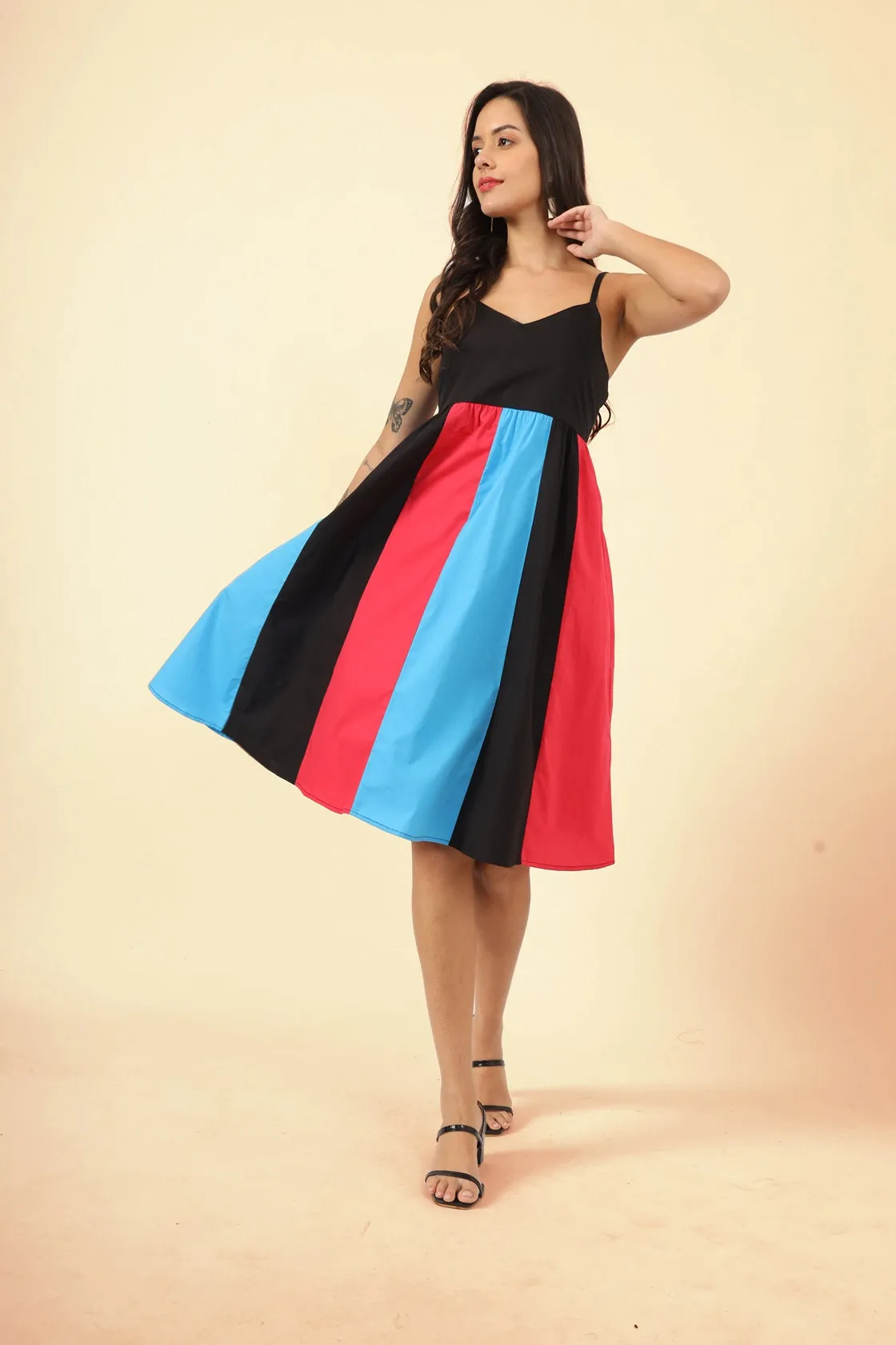 Colourblocked Fit & Flare Dress