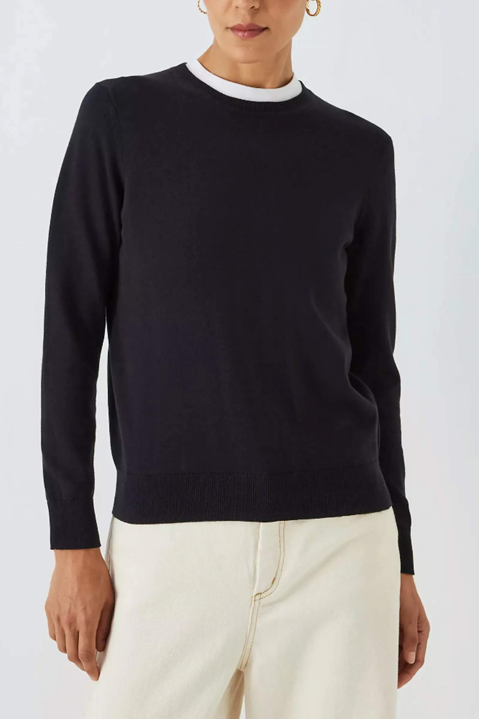 Cotton Crew Neck Jumper, Black