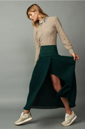 Current  Air - Pleated Midi Skirt - Dark Green