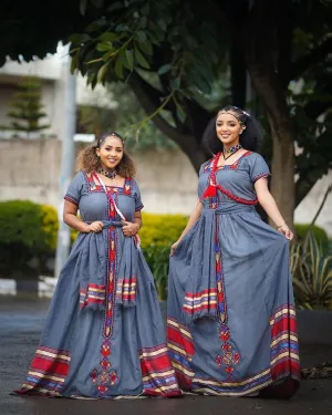 Dark Grey Stylish Ashenda Dress Elegant Habesha Kemis