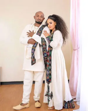 Darker Design in Traditional Habesha Couples Outfit Style Elegant Habesha Couples Outfit