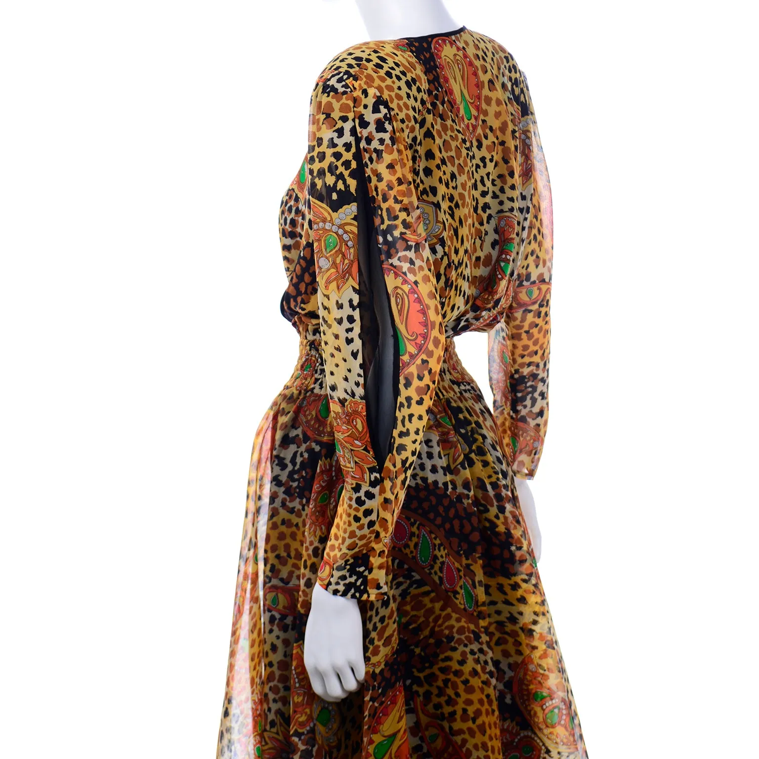 Diane Freis 1980s Vintage Deadstock Silk Animal Print Dress