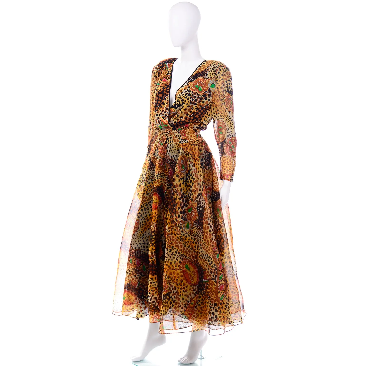 Diane Freis 1980s Vintage Deadstock Silk Animal Print Dress