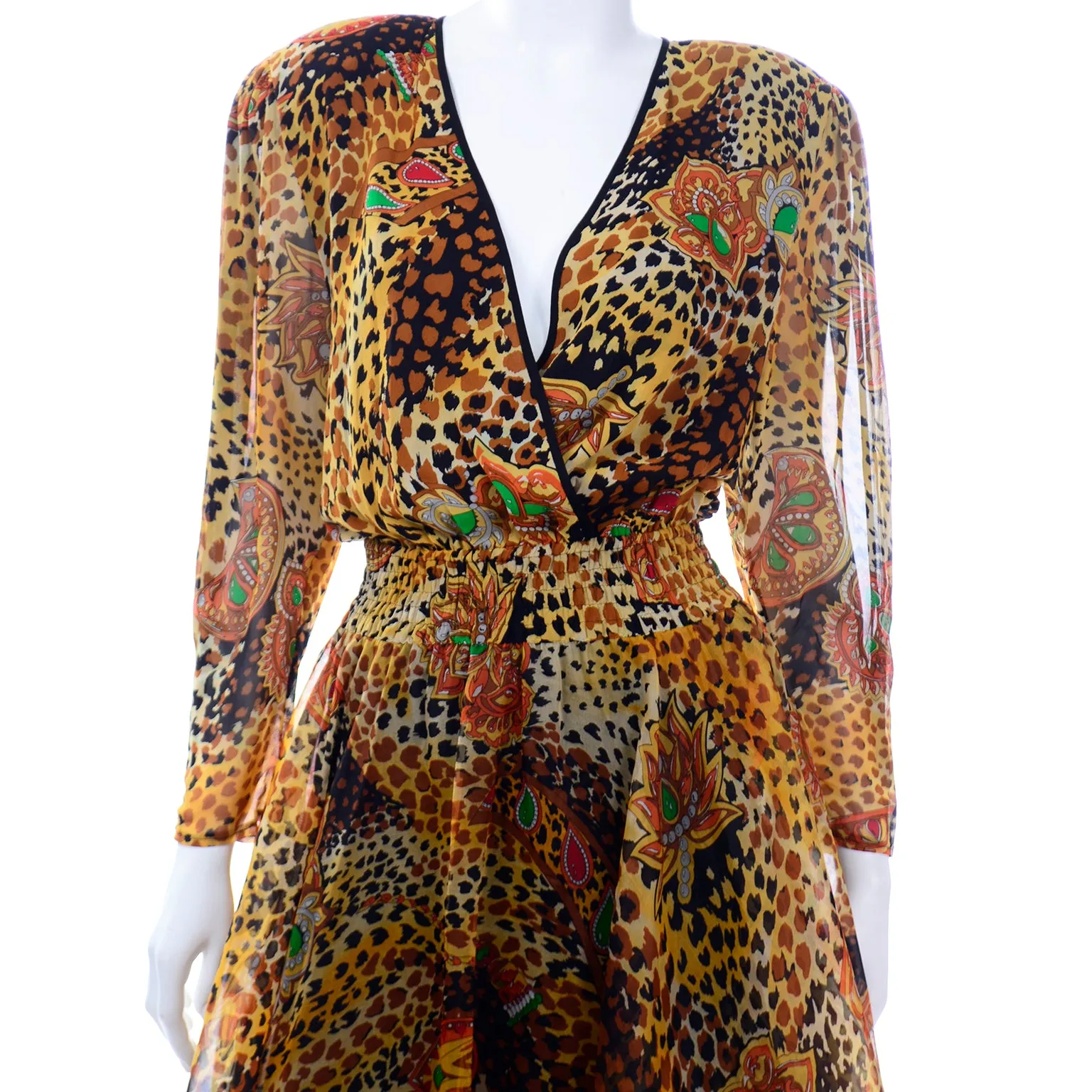 Diane Freis 1980s Vintage Deadstock Silk Animal Print Dress