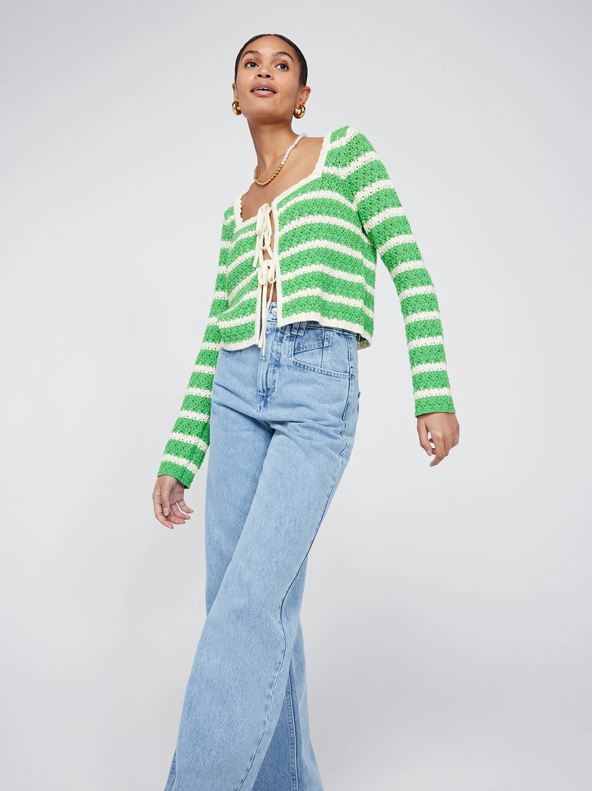 Dionne Green Stripe Knit Cardigan