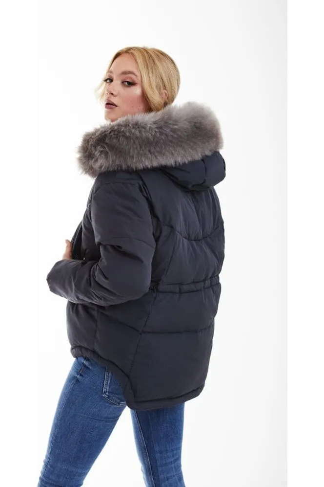 Double Second Charcoal Grey Oversized Dip Back Puffer