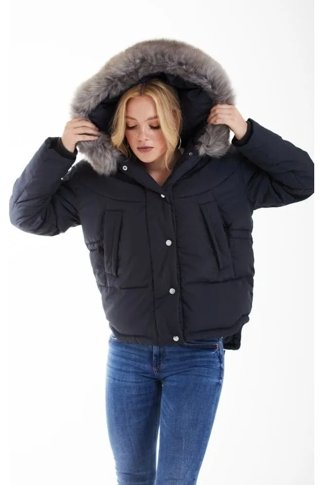 Double Second Charcoal Grey Oversized Dip Back Puffer