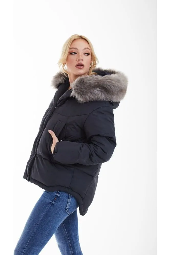 Double Second Charcoal Grey Oversized Dip Back Puffer