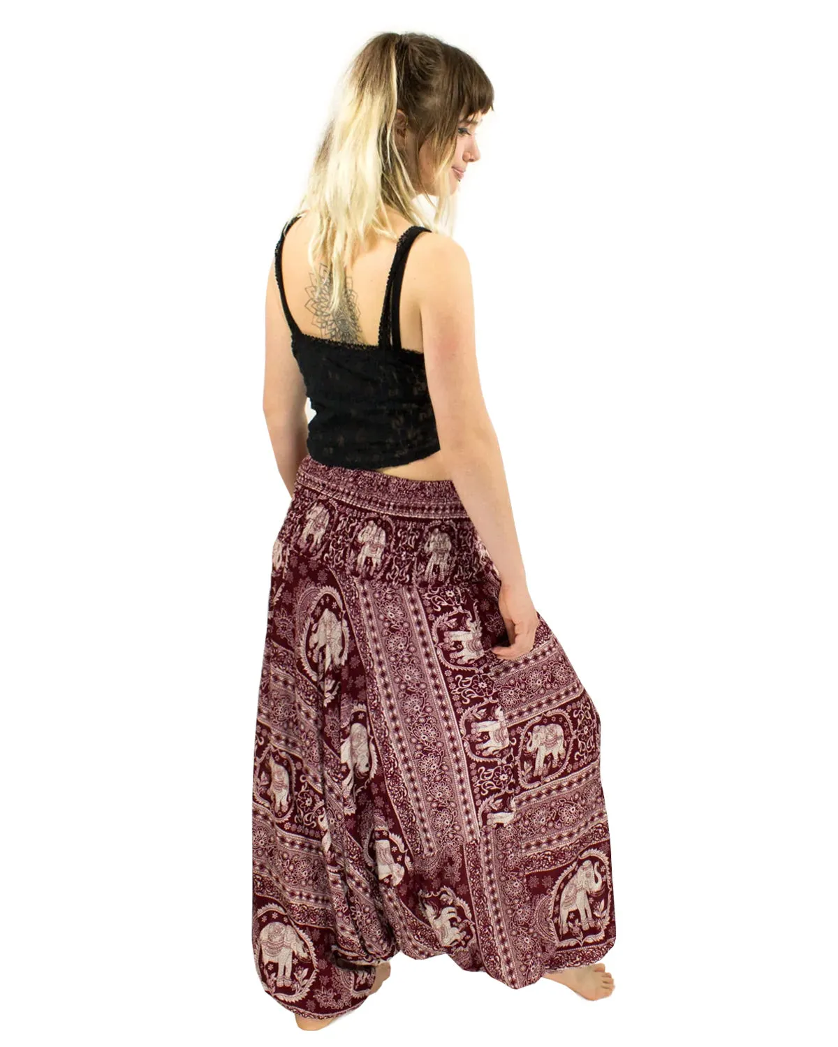 Elephant Print Baggy Harem Pants Red