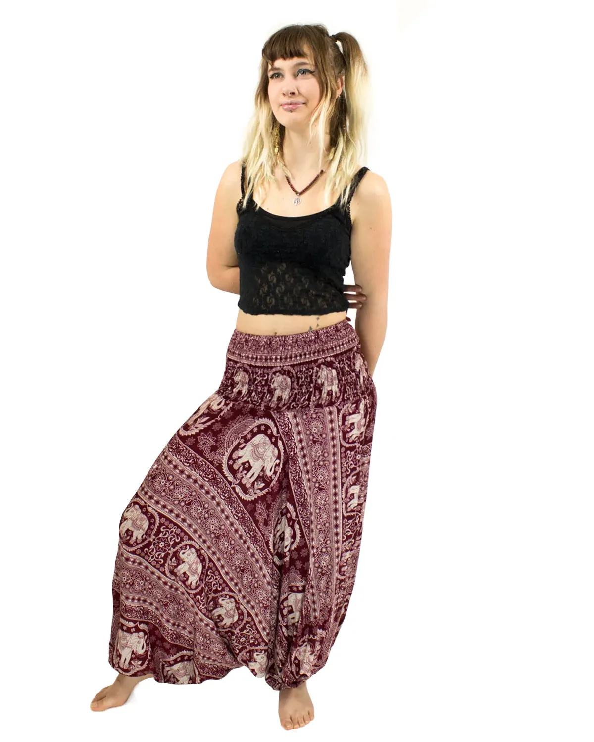 Elephant Print Baggy Harem Pants Red