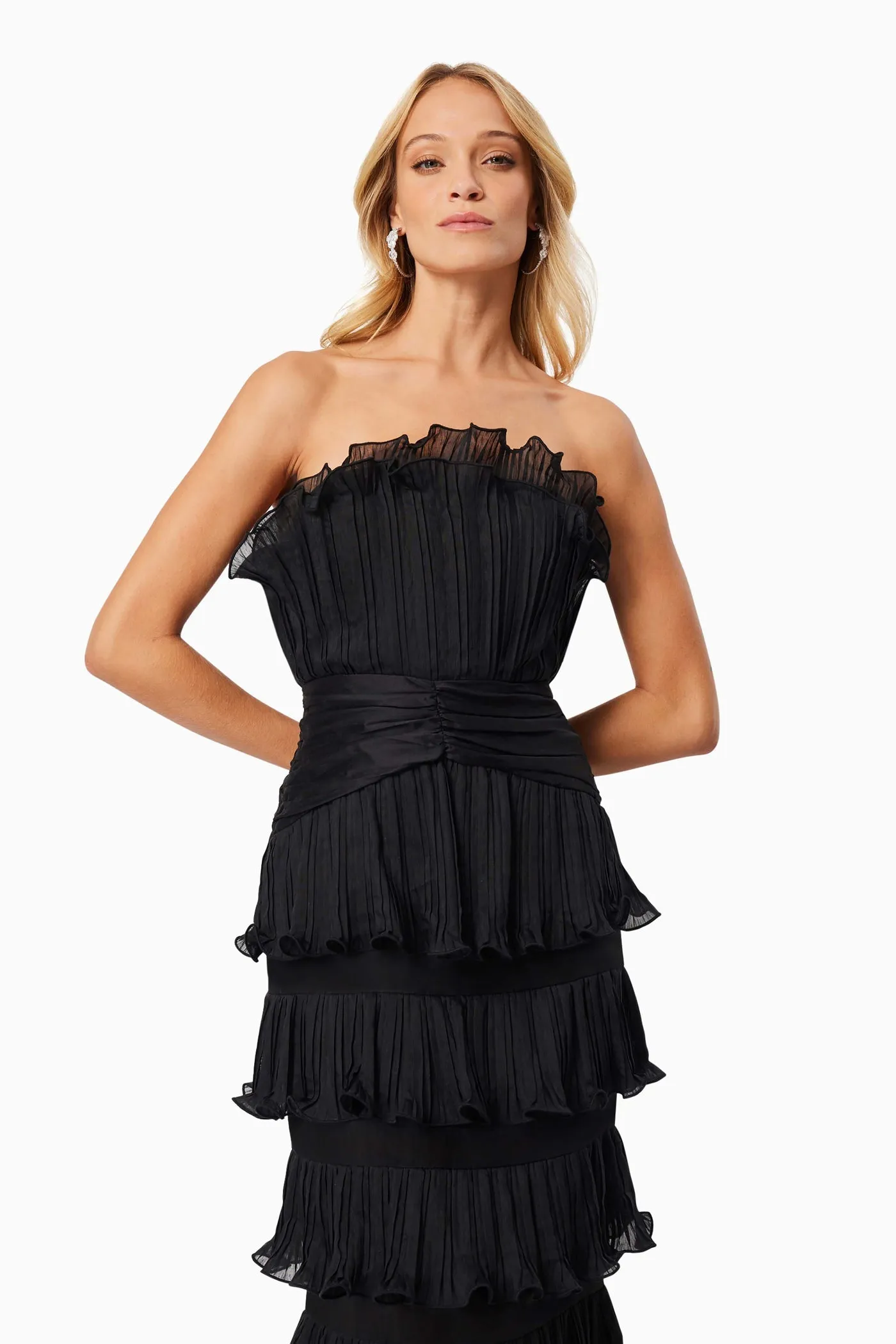 Elliatt Maya Pleated Midi Dress in Black