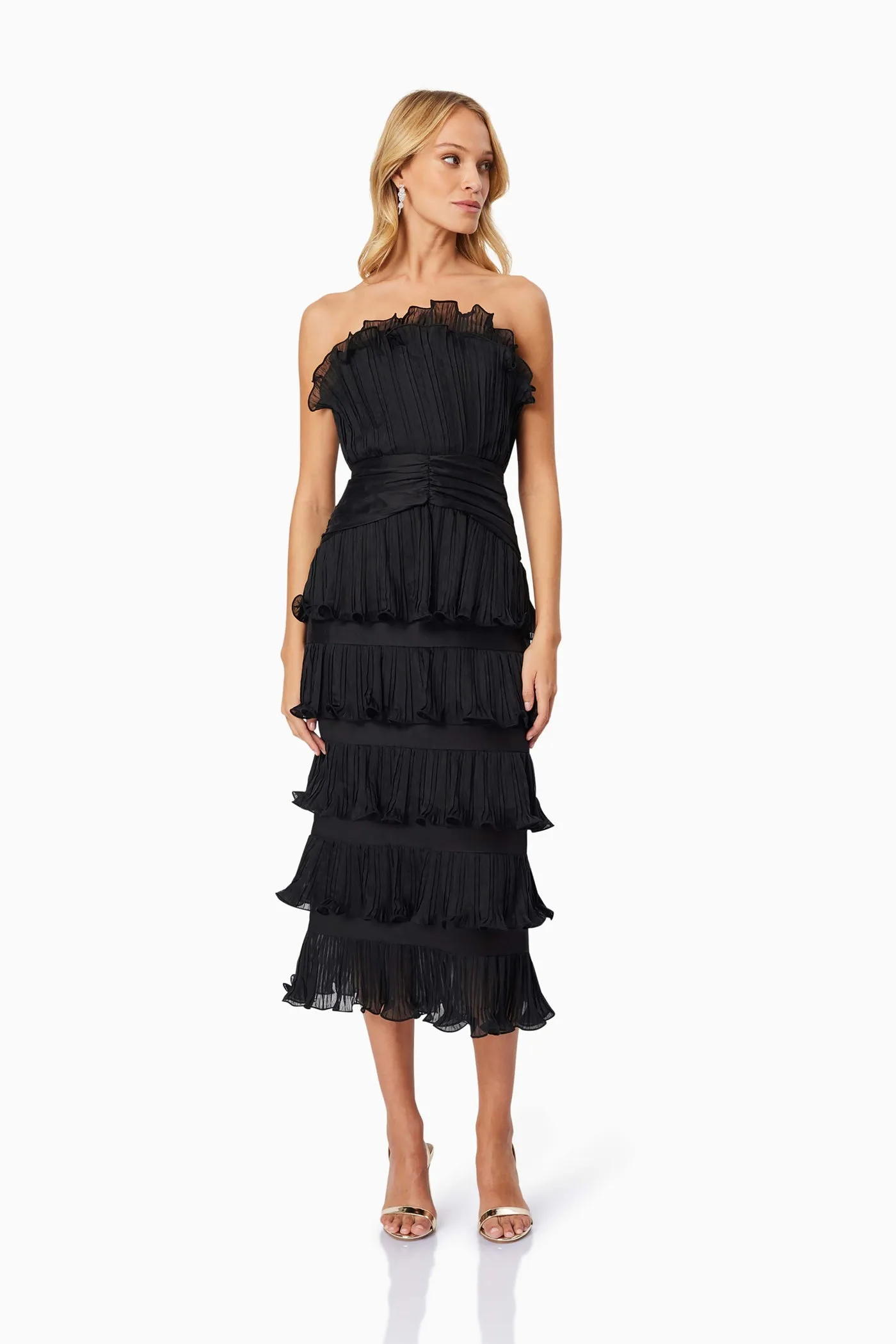 Elliatt Maya Pleated Midi Dress in Black