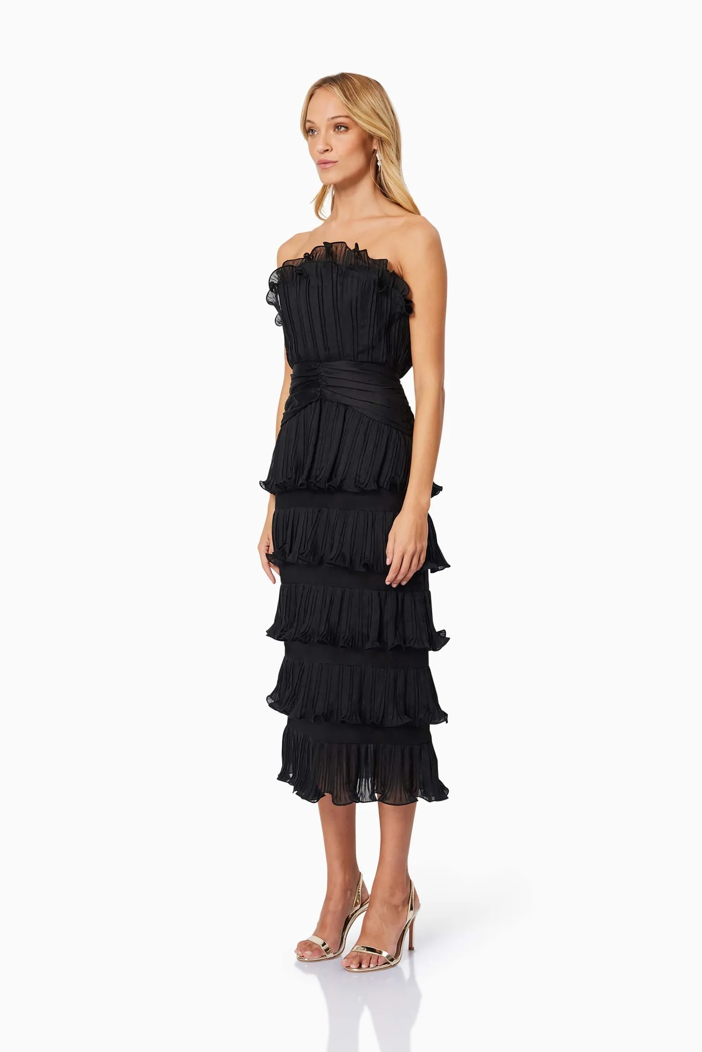 Elliatt Maya Pleated Midi Dress in Black