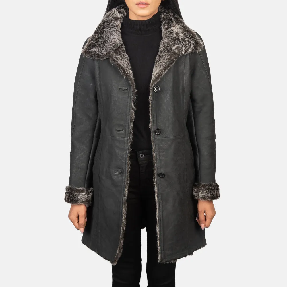 Erica Shearling Black Leather Coat