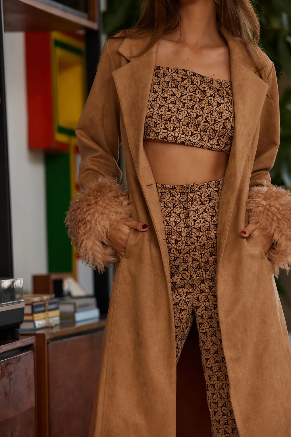 Farrah Camel Fur Trim Coat