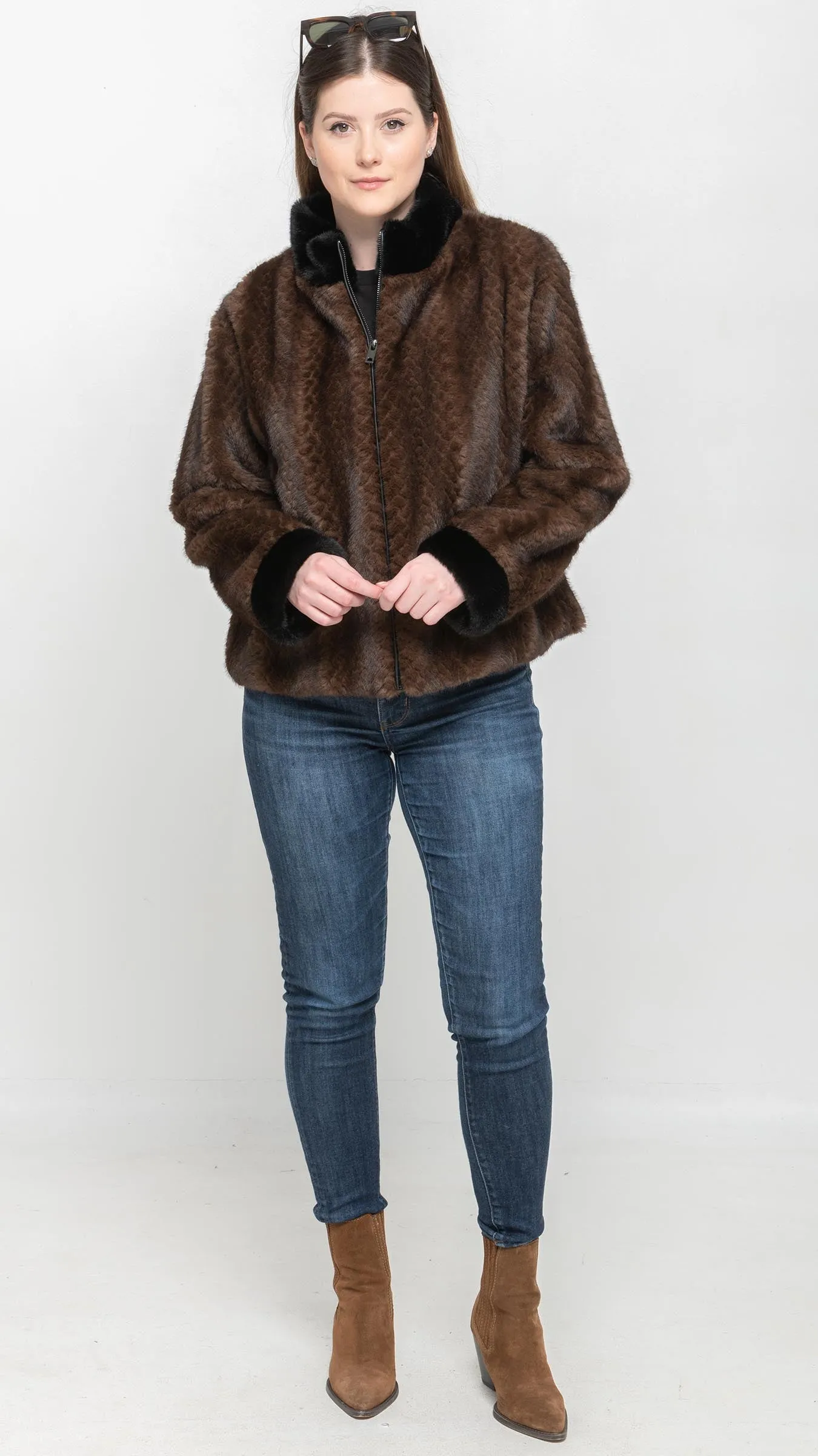 Faux Fur Coat in Brown