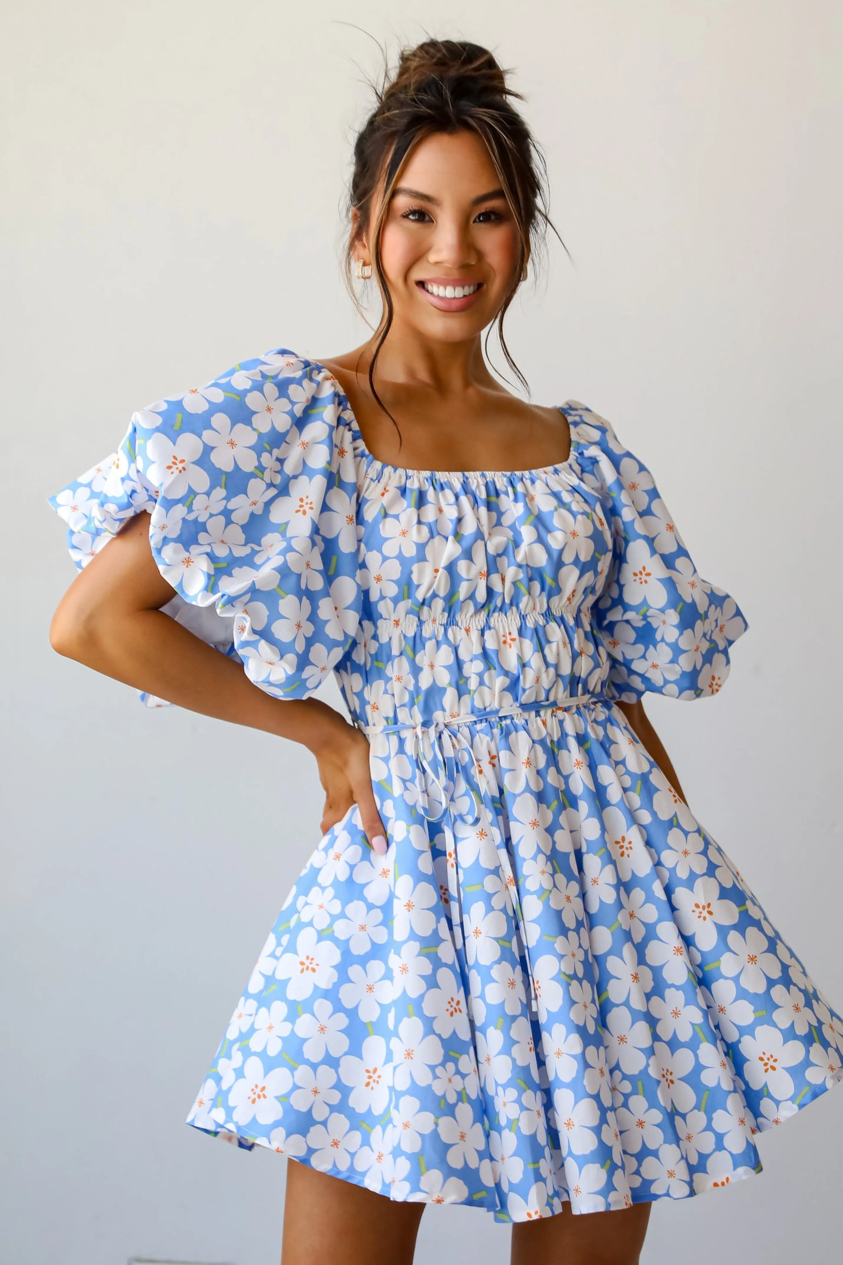 FINAL SALE - Memorable Poise Blue Floral Mini Dress