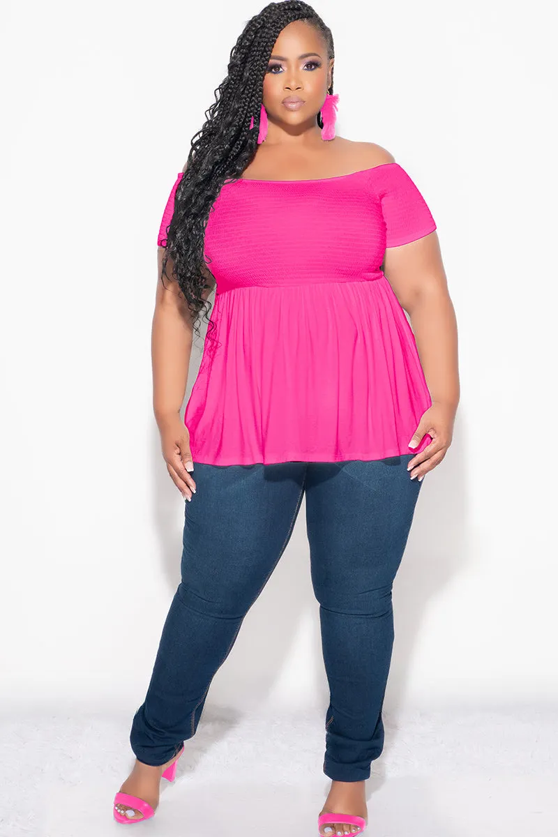 Final Sale Plus Size Smocked BabyDoll Top in Hot Pink