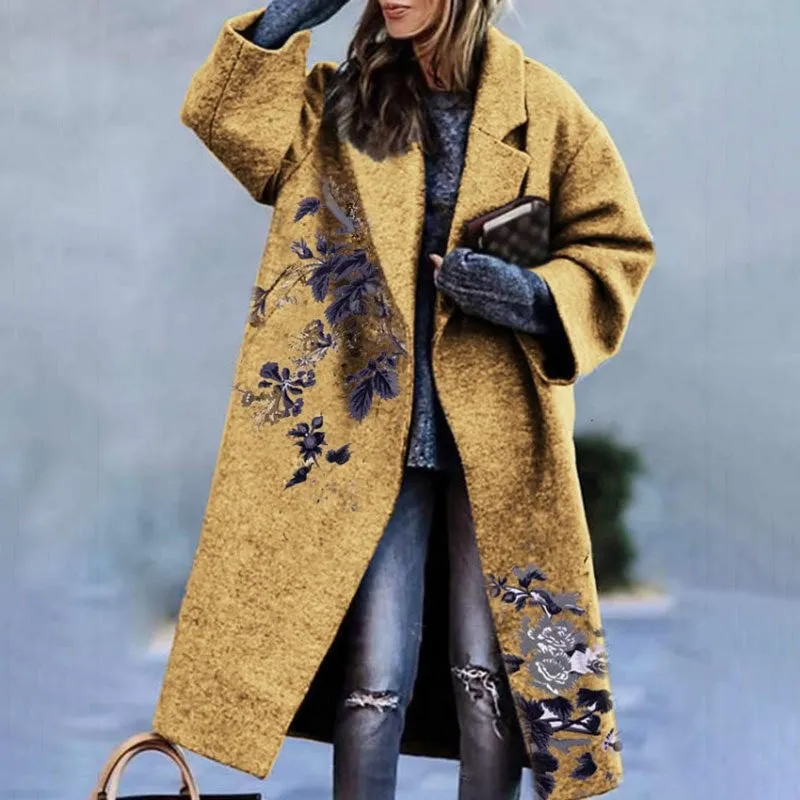 Flytonn-Fall Outfits Women Outwear Streetwear -hoco dresses homecoming dresses  women dress to impress -women's outerwear women's coat Elegant Fashion Floral Print Women Blend Wool Coat