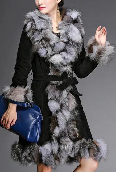 Fox Fur Suede Coat, Grey & Black