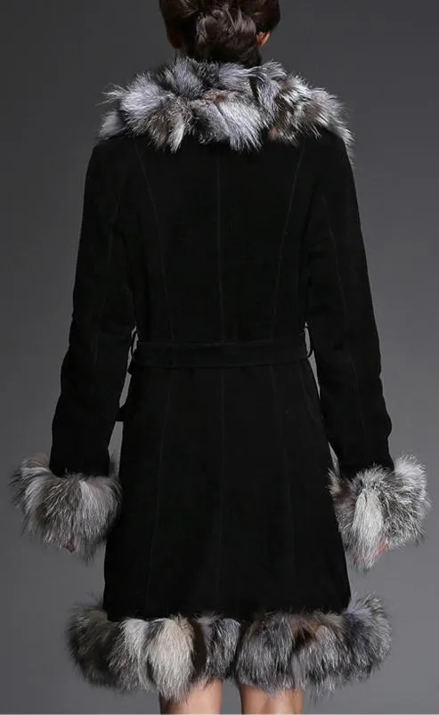 Fox Fur Suede Coat, Grey & Black