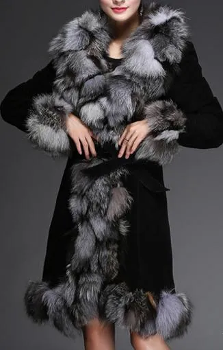 Fox Fur Suede Coat, Grey & Black