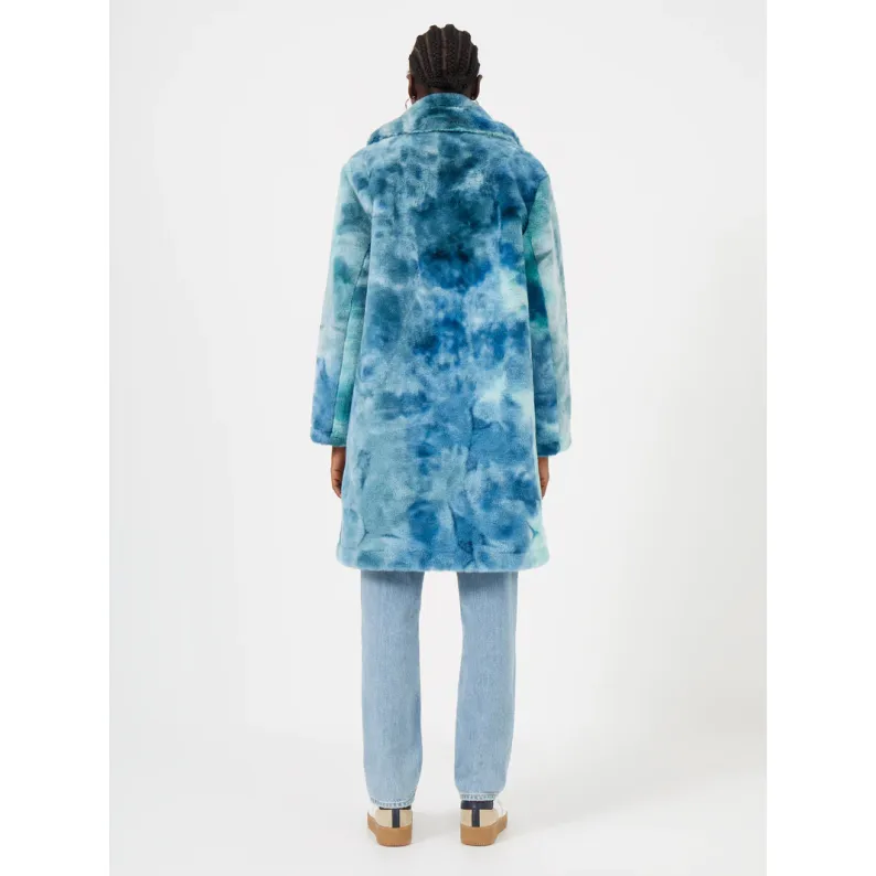 French Connection Buona Tie Dye Faux Fur Long Coat - Indigo Multi