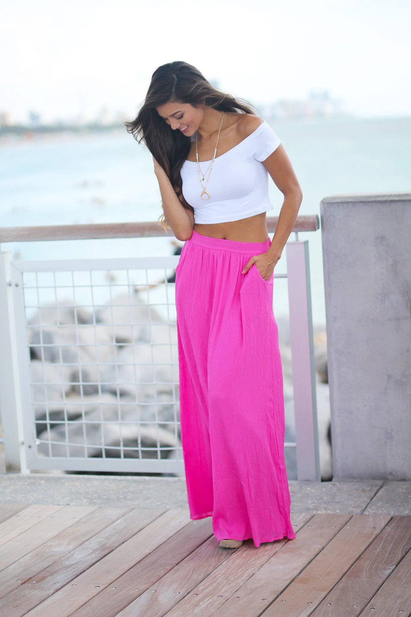 Fuchsia Maxi Skirt with Pockets