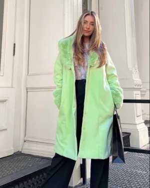 Fur Trim Stylish Green Coat