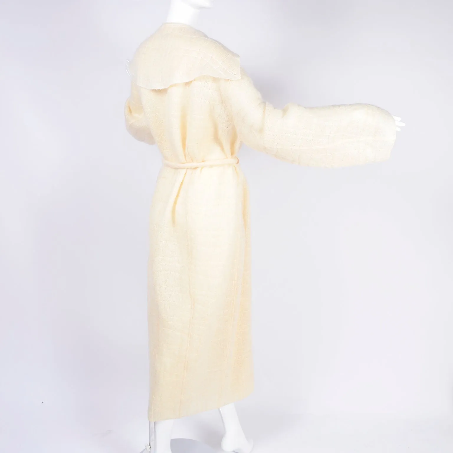 F/W 1998 Chanel Cream Mohair Wool Wrap Coat w/ Waist Tie