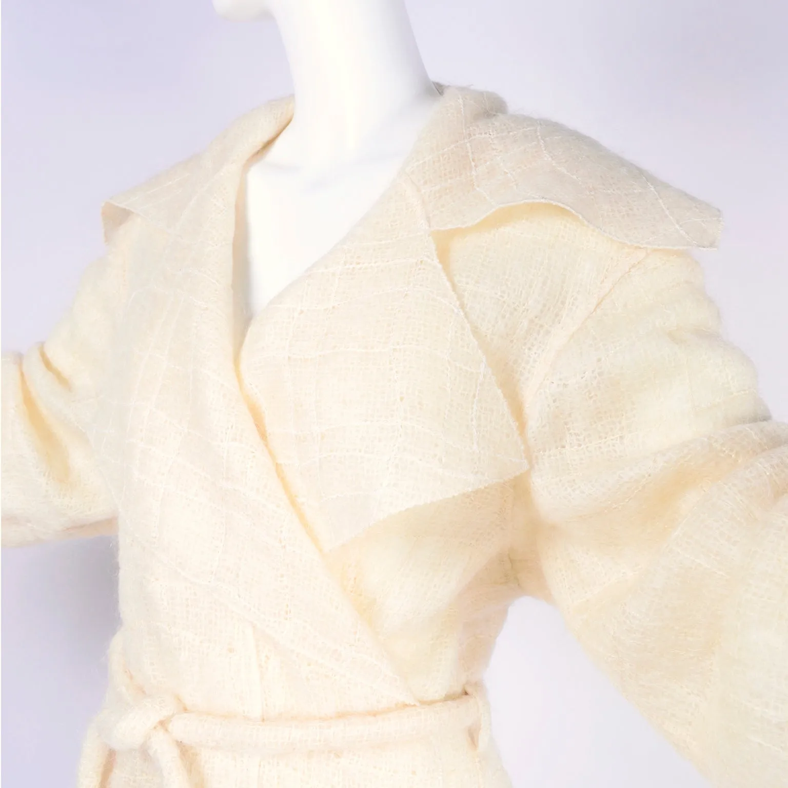 F/W 1998 Chanel Cream Mohair Wool Wrap Coat w/ Waist Tie