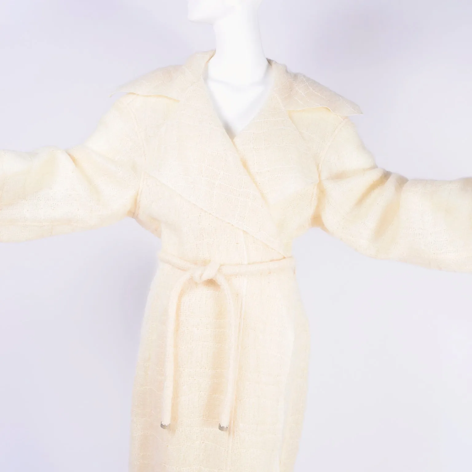 F/W 1998 Chanel Cream Mohair Wool Wrap Coat w/ Waist Tie