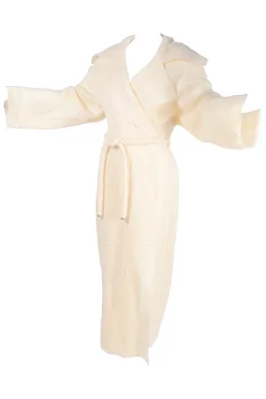 F/W 1998 Chanel Cream Mohair Wool Wrap Coat w/ Waist Tie