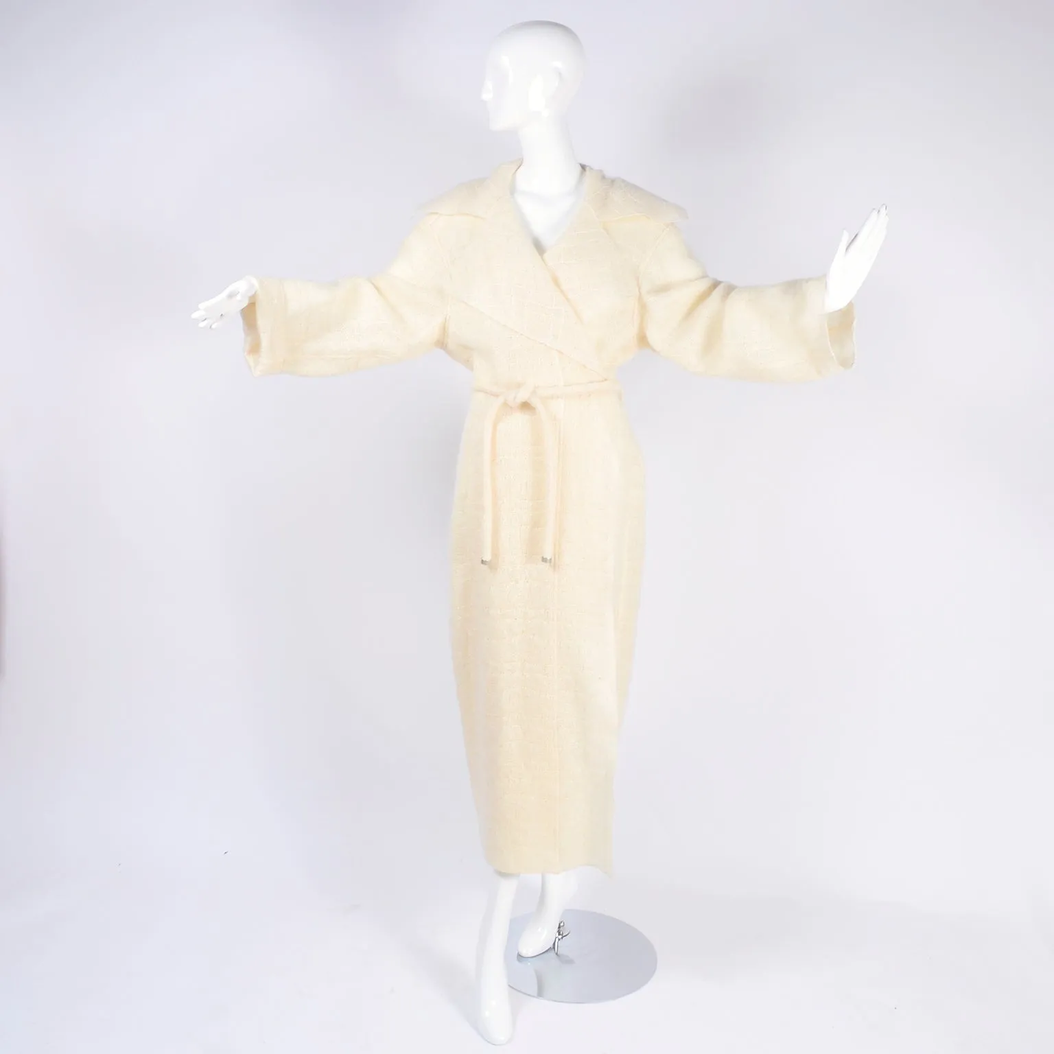 F/W 1998 Chanel Cream Mohair Wool Wrap Coat w/ Waist Tie