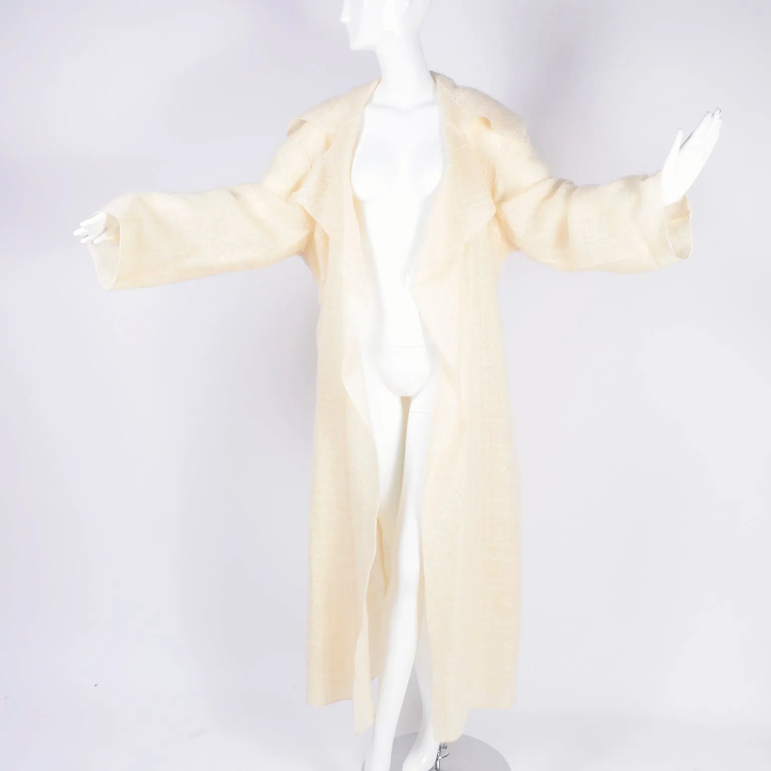 F/W 1998 Chanel Cream Mohair Wool Wrap Coat w/ Waist Tie